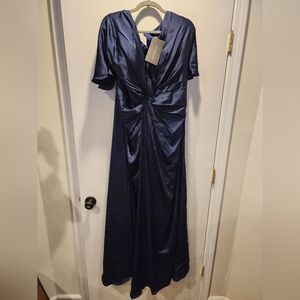 Cocomelody Navy Blue Satin Maxi Dress; New But Needs Sewing Repair!